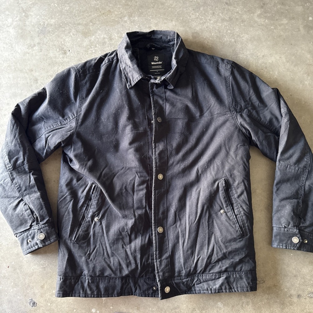 Wantdo Jacket‎ Mens M Canvas BLACK Full Zip Faux Fur Lined Winter Warm Utility